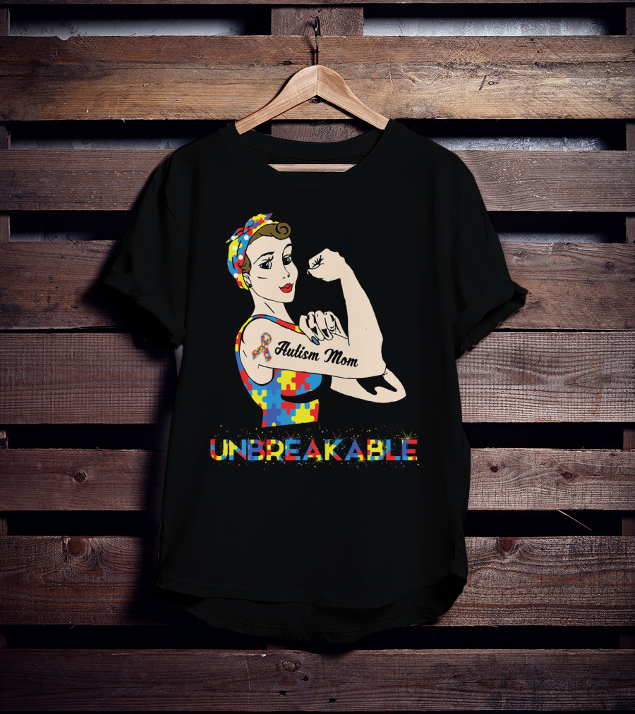 Unbreakable Autism Mom Puzzle Piece Awareness T-Shirt
