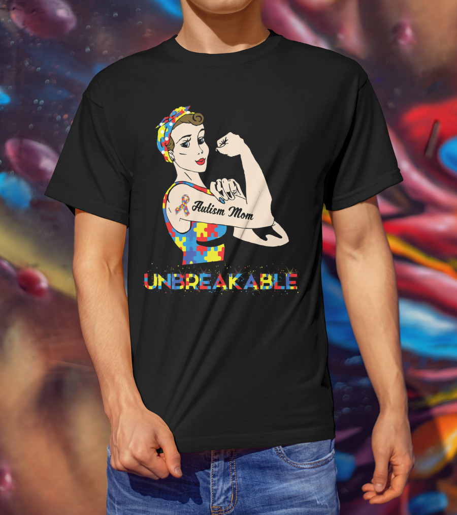 Unbreakable Autism Mom Puzzle Piece Awareness T-Shirt