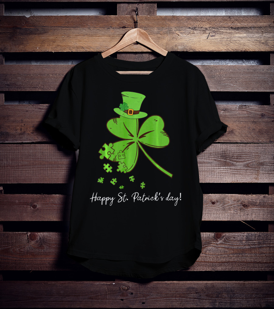 Happy St. Patrick's Day Puzzle Shamrock With Leprechaun Hat T-Shirt