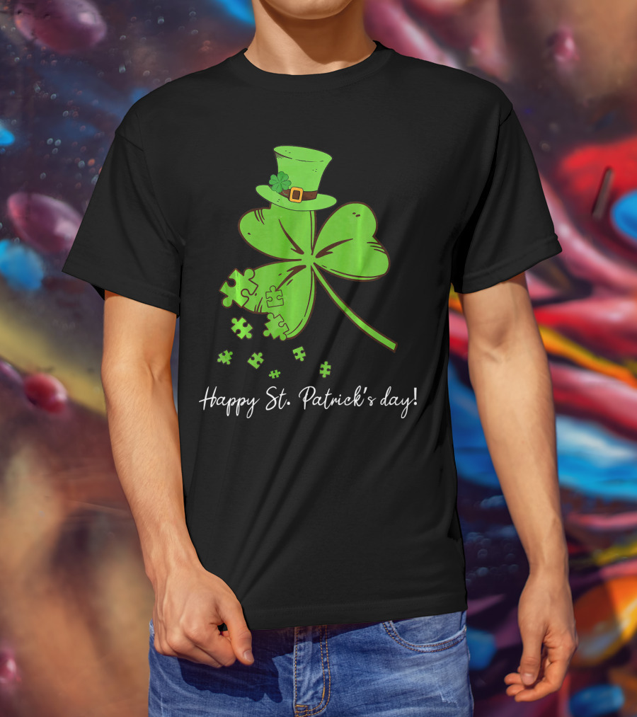 Happy St. Patrick's Day Puzzle Shamrock With Leprechaun Hat T-Shirt