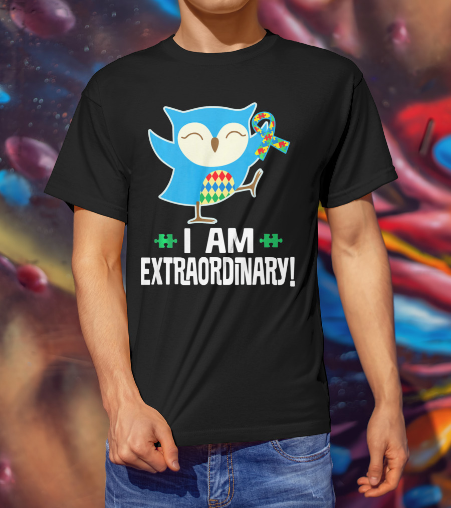 I Am Extraordinary Autism Awareness Autistic Spectrum Disor Puzzle Ribbon Owl T-Shirt