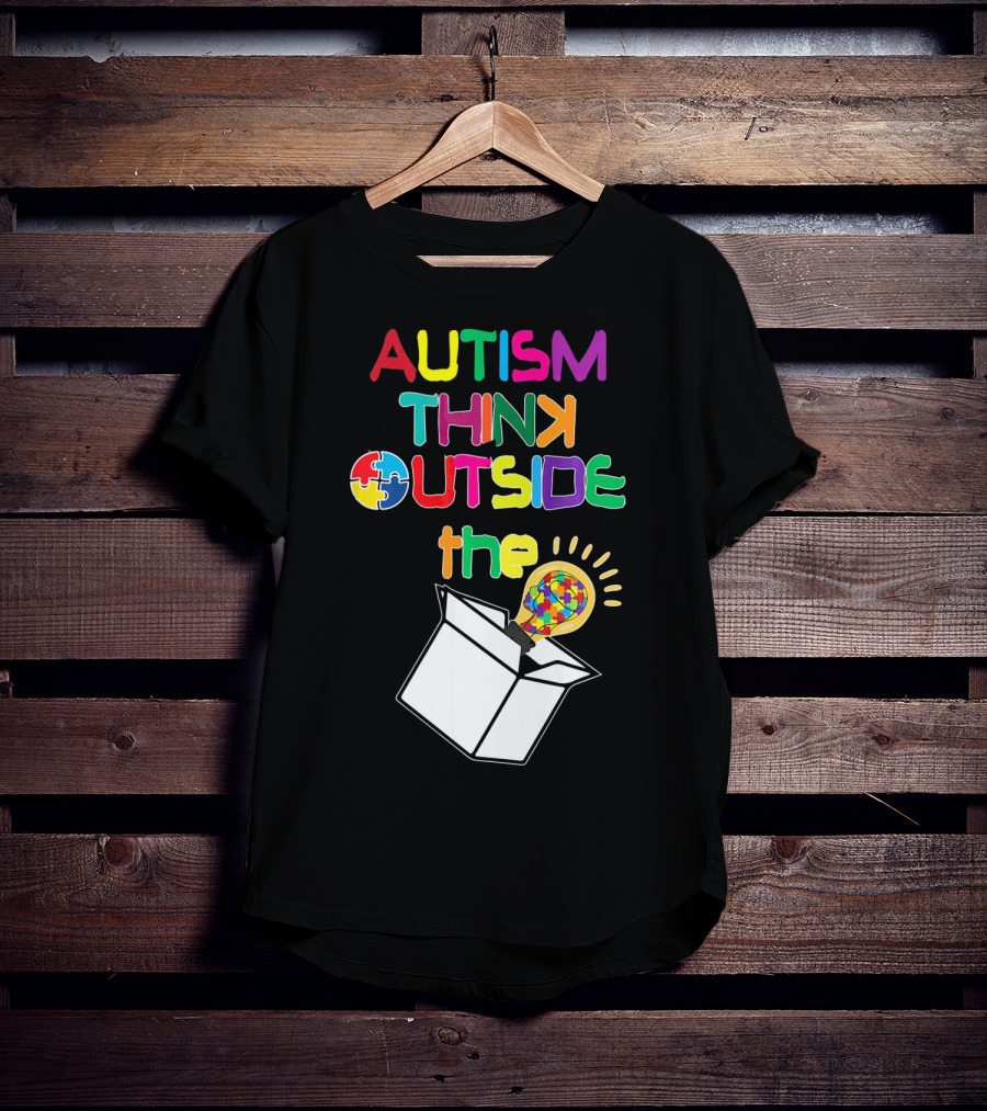 Autism Think Outside The Box Puzzle Piece Lightbulb Awareness T-Shirt