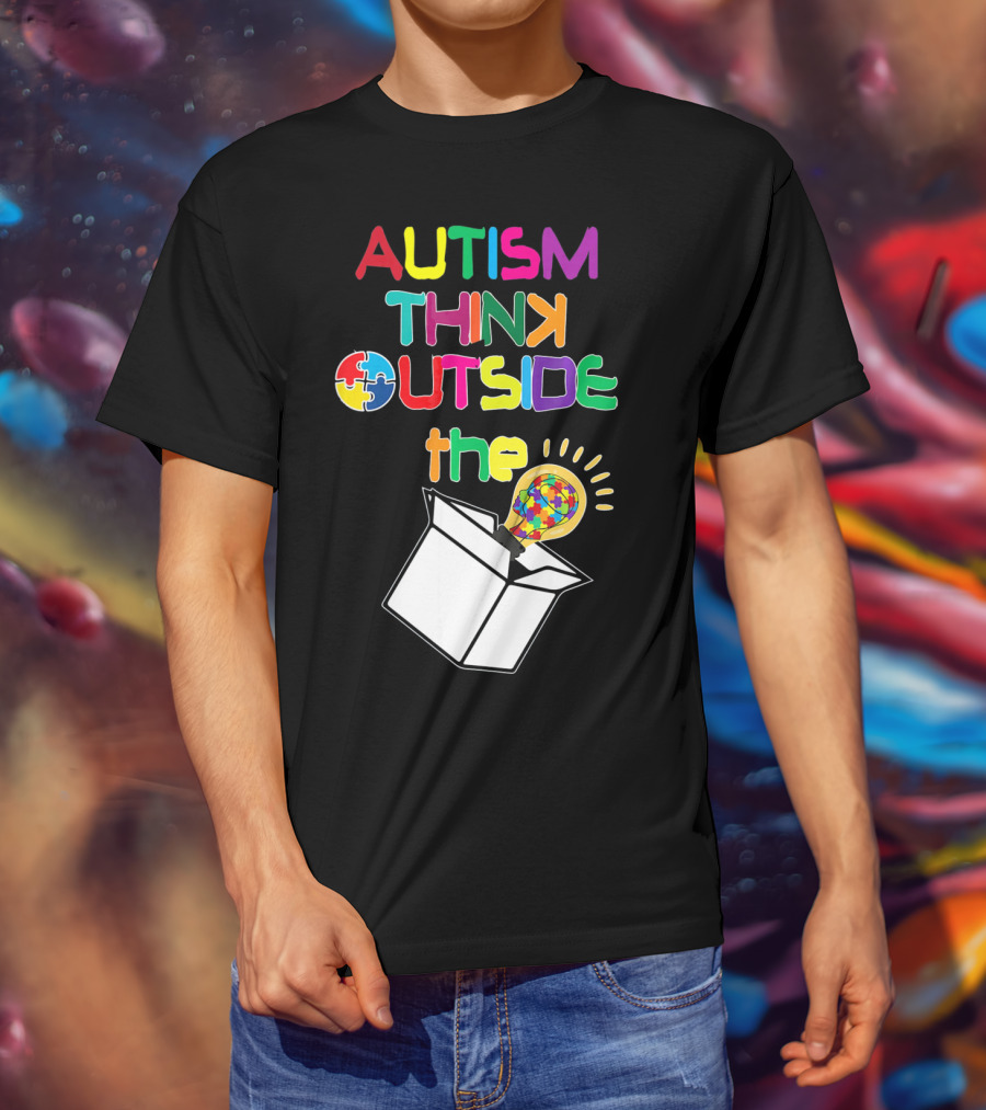 Autism Think Outside The Box Puzzle Piece Lightbulb Awareness T-Shirt