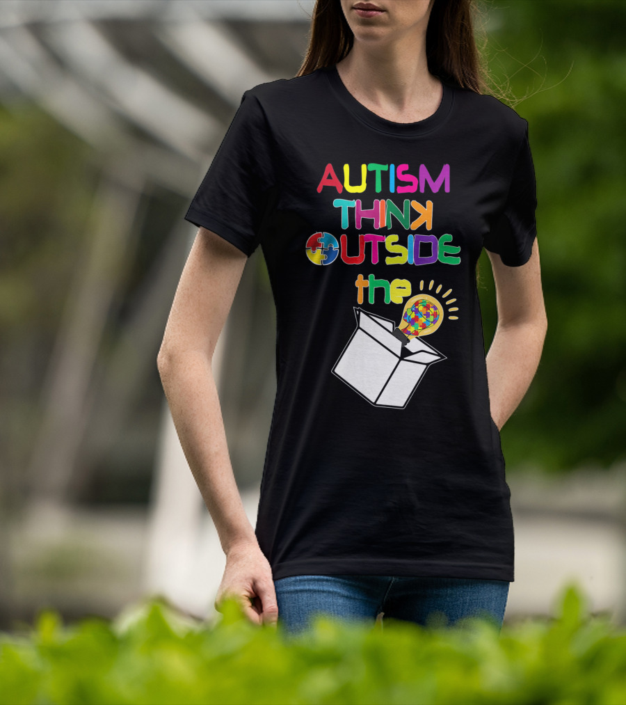 Autism Think Outside The Box Puzzle Piece Lightbulb Awareness T-Shirt