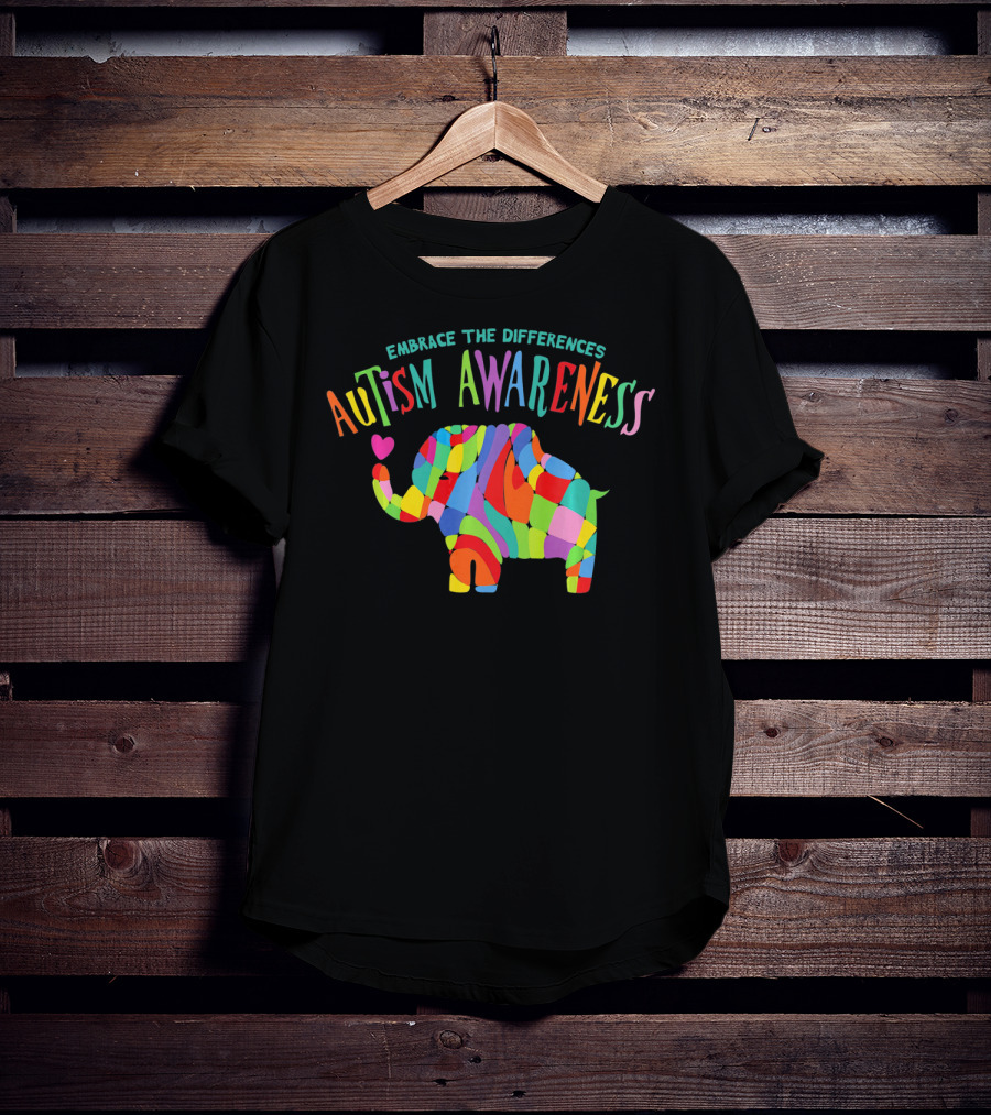 Autism Awareness Embrace The Differences Colorful Elephant T-Shirt