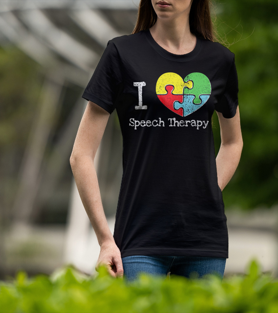 I Heart Speech Therapy Puzzle Autism Awareness T-Shirt