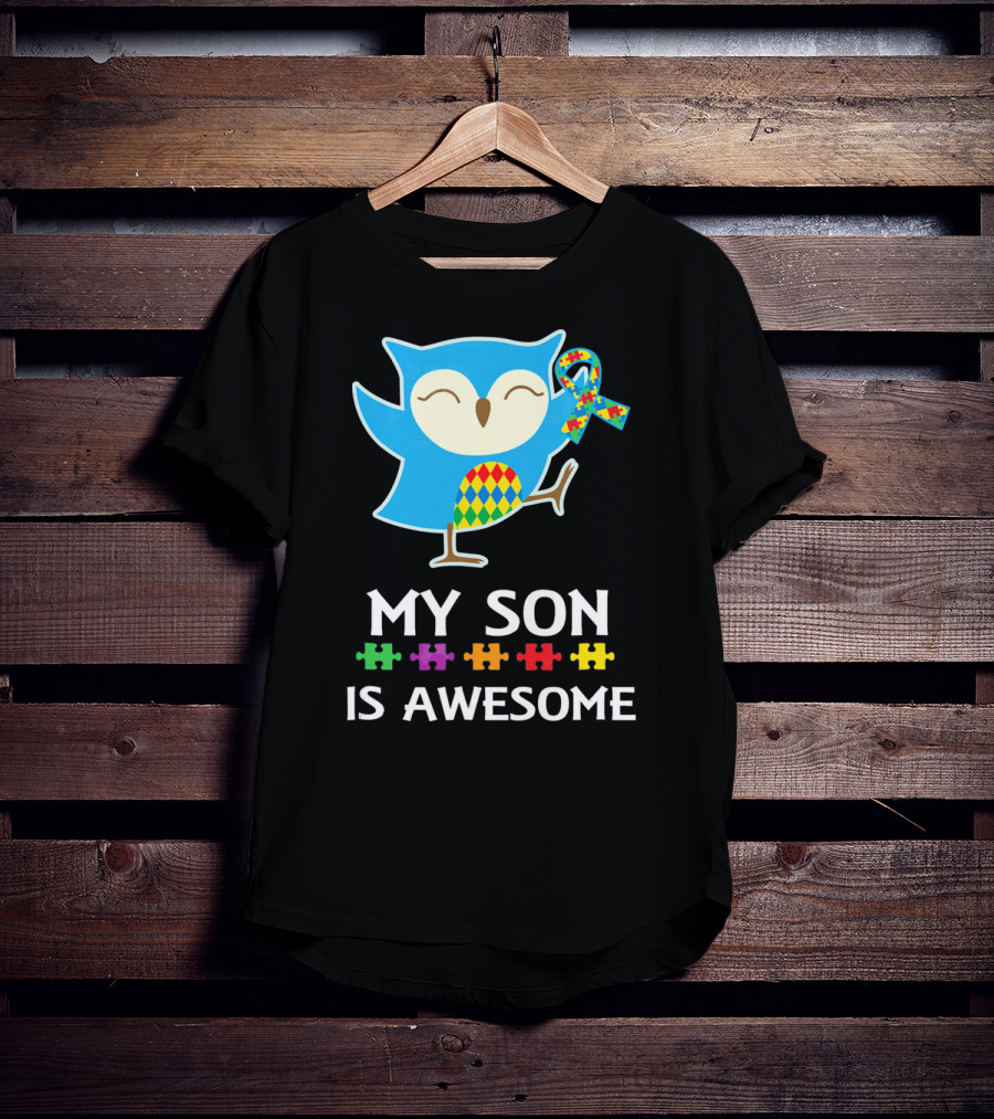 My Son Is Awesome Autism Awareness Owl With Puzzle T-Shirt