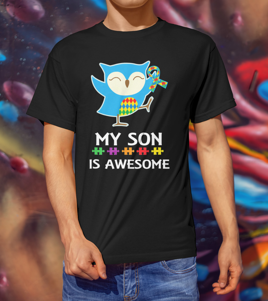 My Son Is Awesome Autism Awareness Owl With Puzzle T-Shirt
