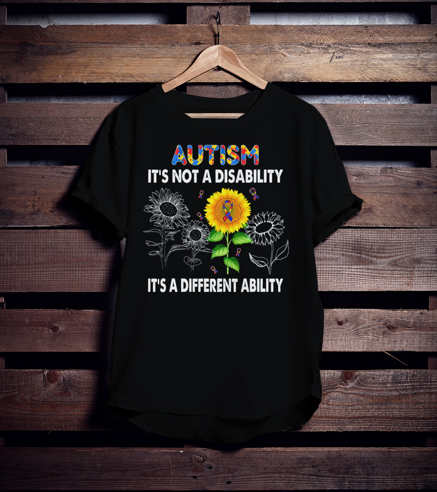 Autism Awareness It's Not A Disability It's A Different Ability Sunflower Puzzle T-Shirt