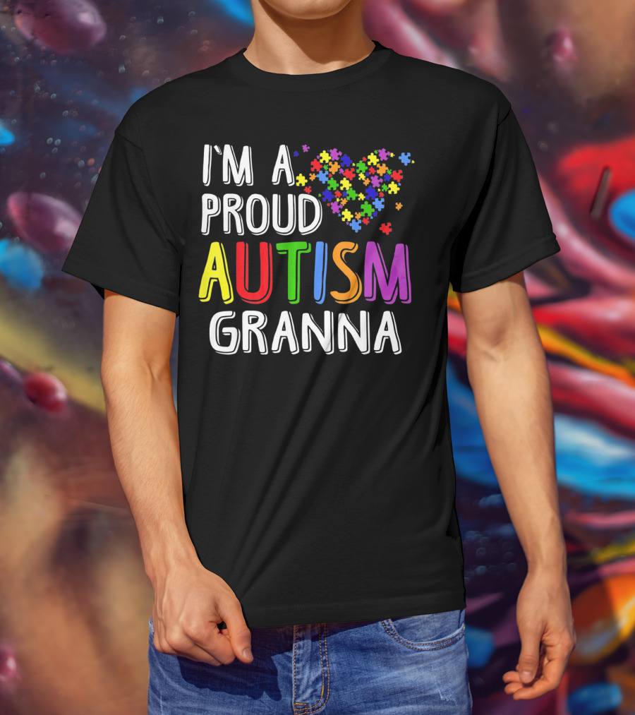 I'M A PROUD AUTISM GRANNA Puzzle Heart T-Shirt