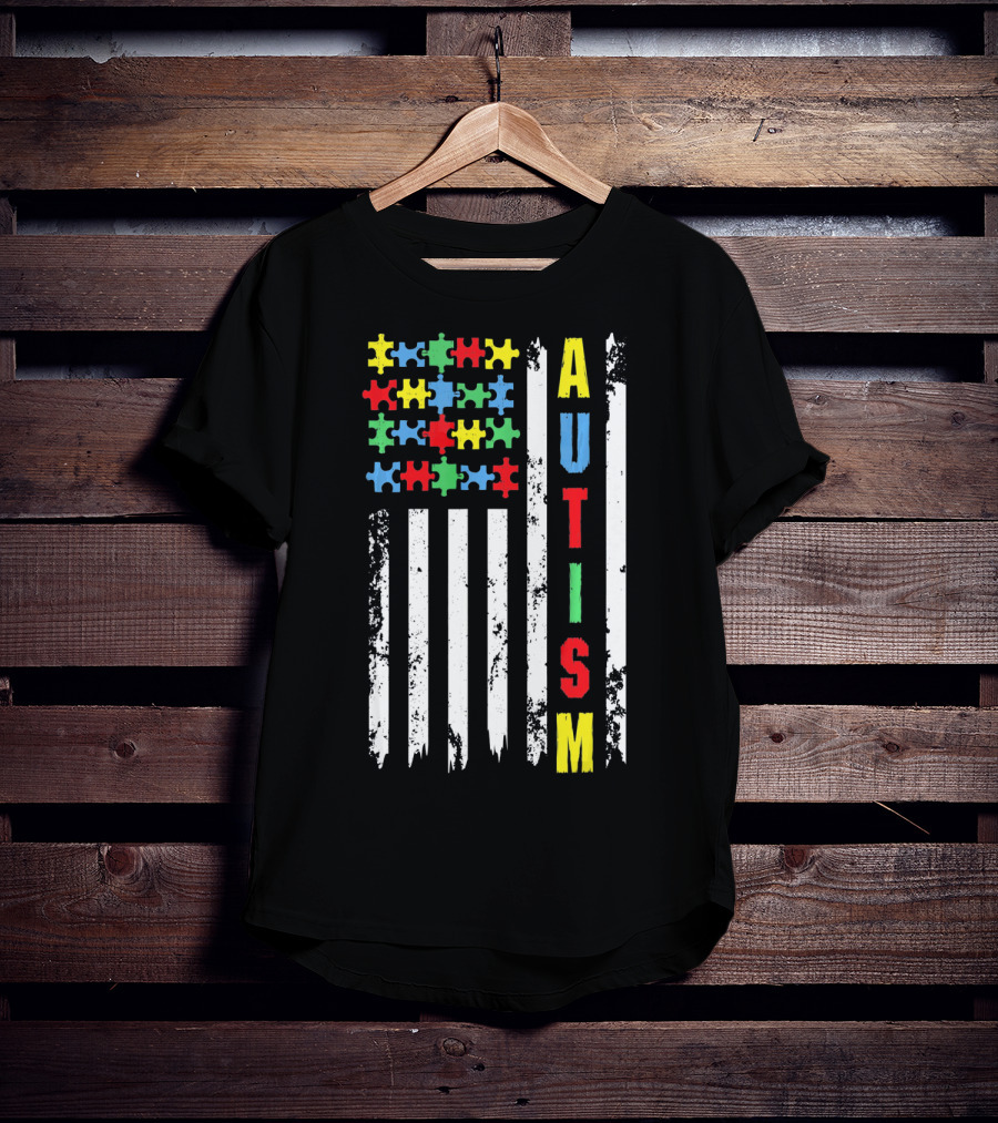 Autism Puzzle Piece Flag Fourth Of July Awareness T-Shirt