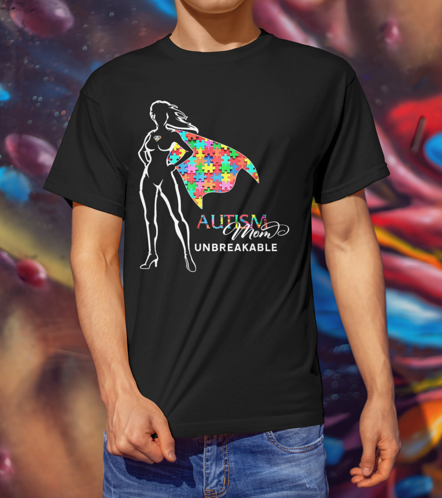 Superhero Autism Mom Unbreakable Puzzle Cape T-Shirt