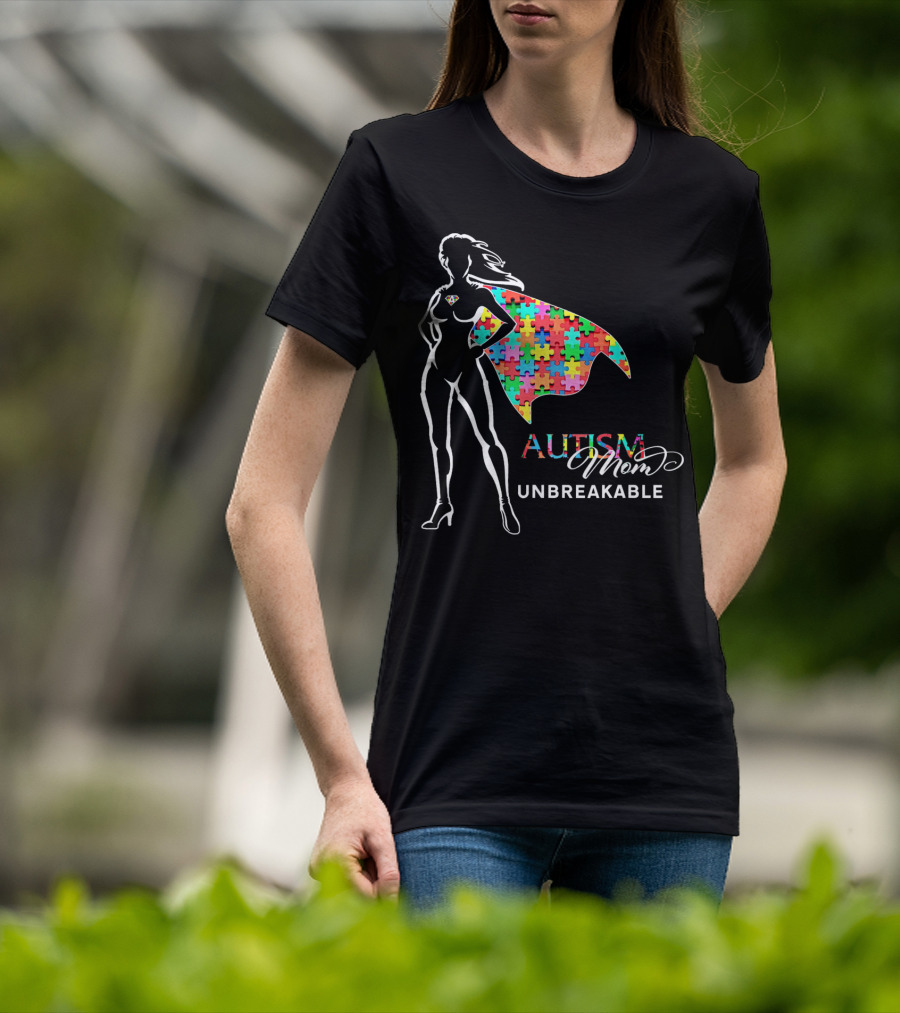 Superhero Autism Mom Unbreakable Puzzle Cape T-Shirt