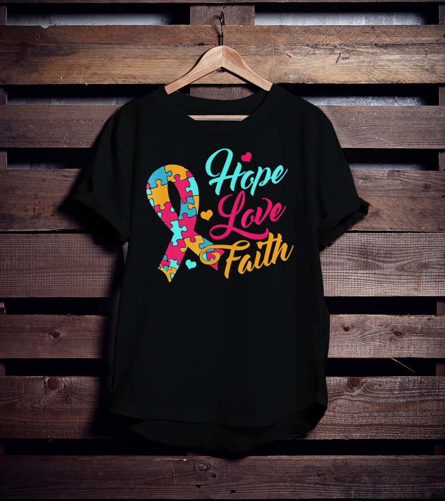 Hope Love Faith Autism Awareness Puzzle T-Shirt