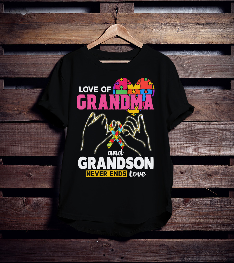 Love Of Grandma And Grandson Never Ends Love Puzzle Heart Hands T-Shirt