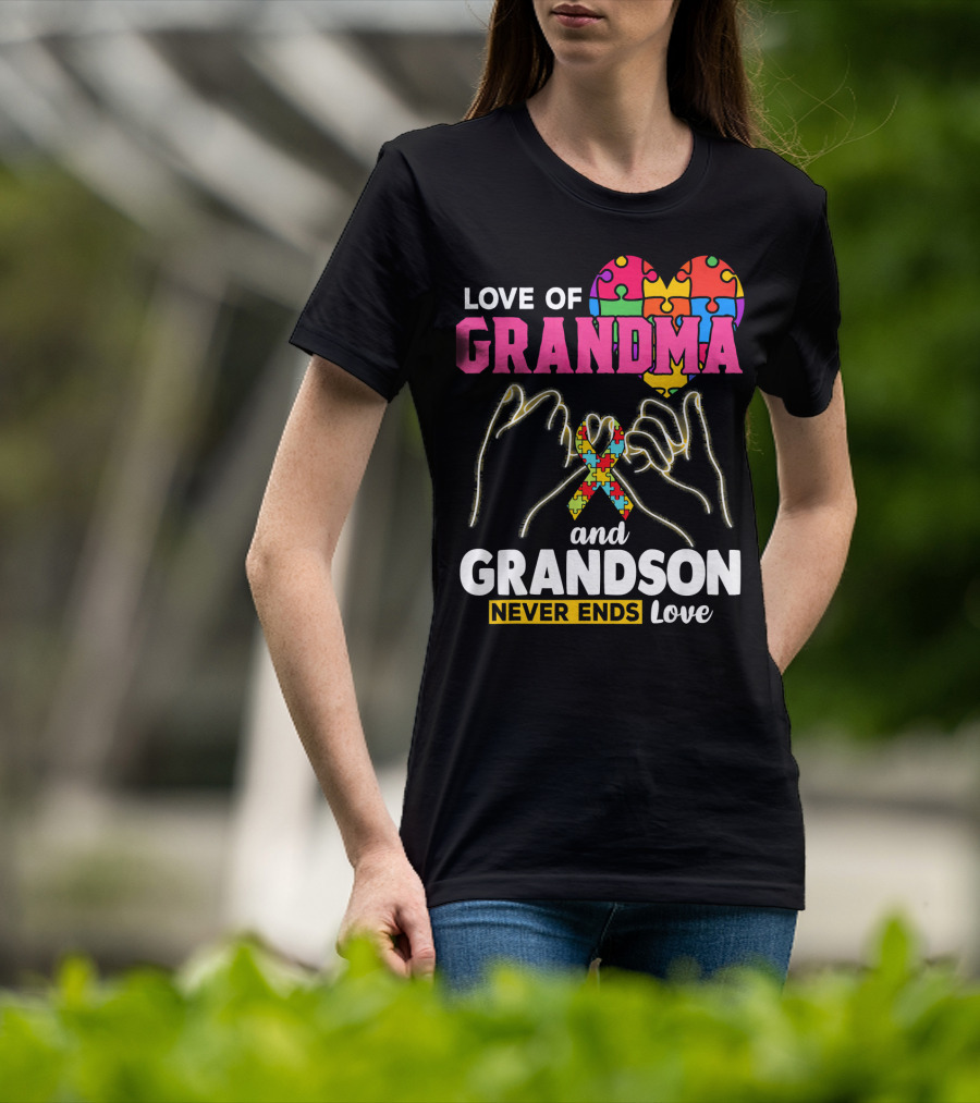 Love Of Grandma And Grandson Never Ends Love Puzzle Heart Hands T-Shirt