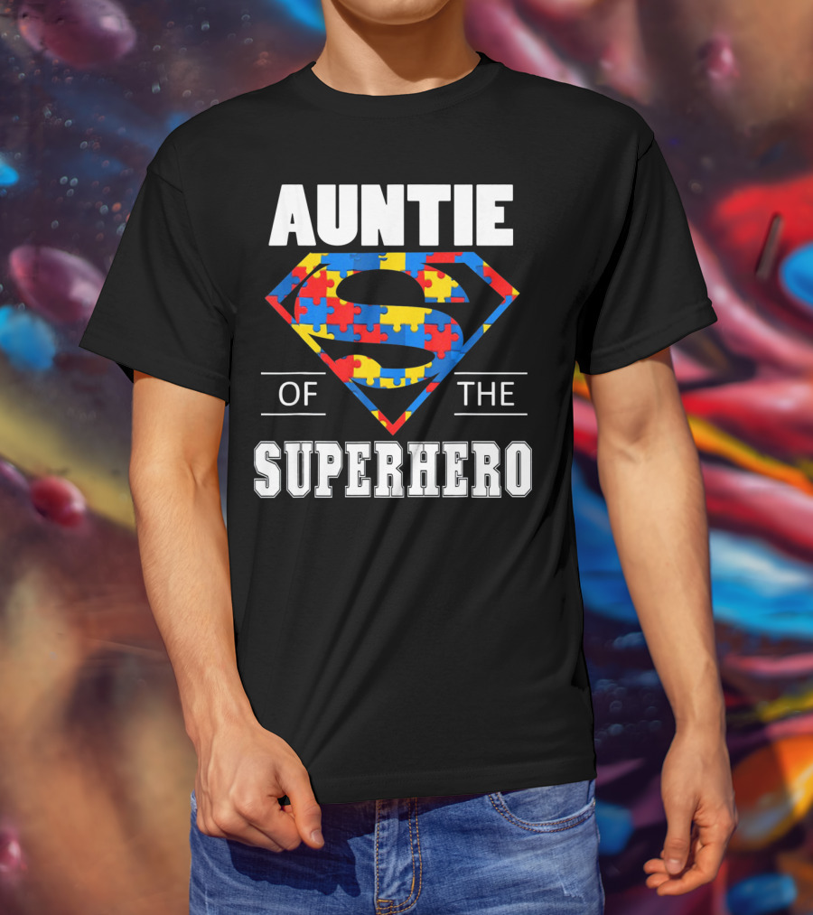 Auntie Of The Superhero Autism Awareness Day Puzzle T-Shirt