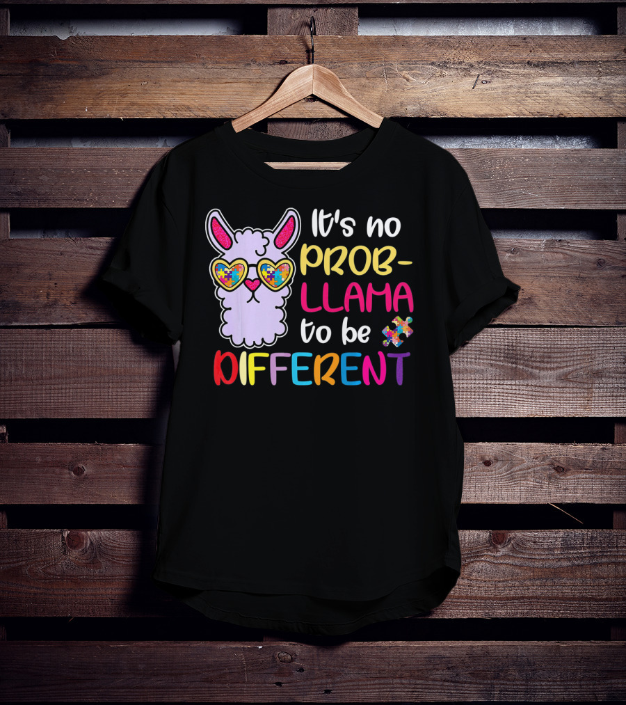 It's No Prob-Llama To Be Different Puzzle Heart Glasses T-Shirt
