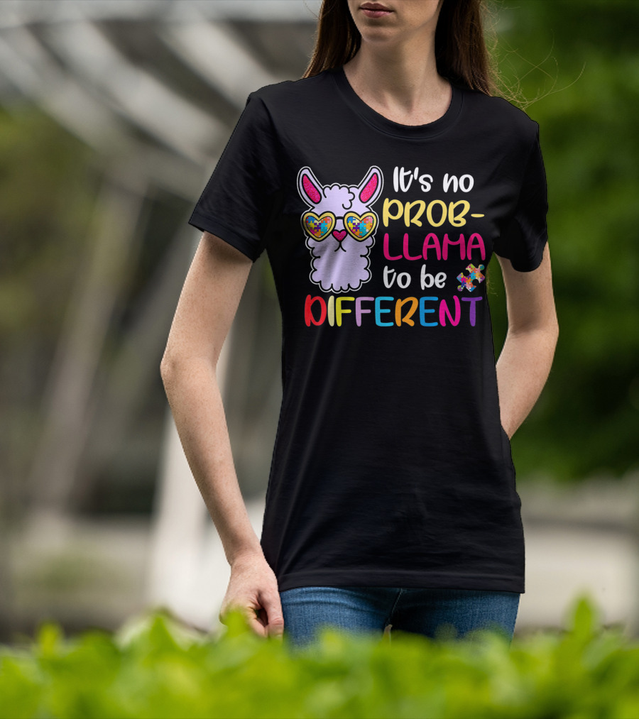 It's No Prob-Llama To Be Different Puzzle Heart Glasses T-Shirt