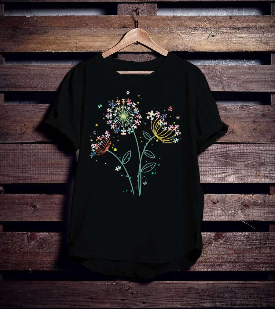 Dandelion Puzzle Pieces Autism Awareness Advocacy T-Shirt
