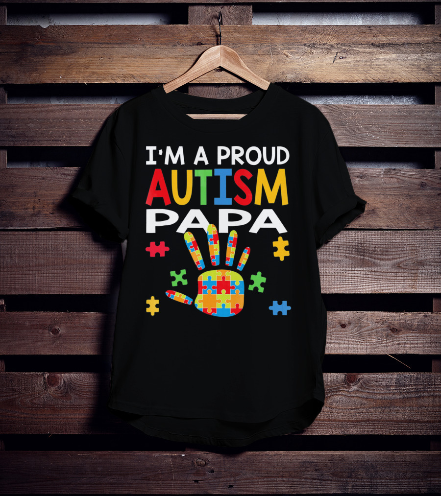 I'm A Proud Autism Papa Puzzle Hand Colorful T-Shirt