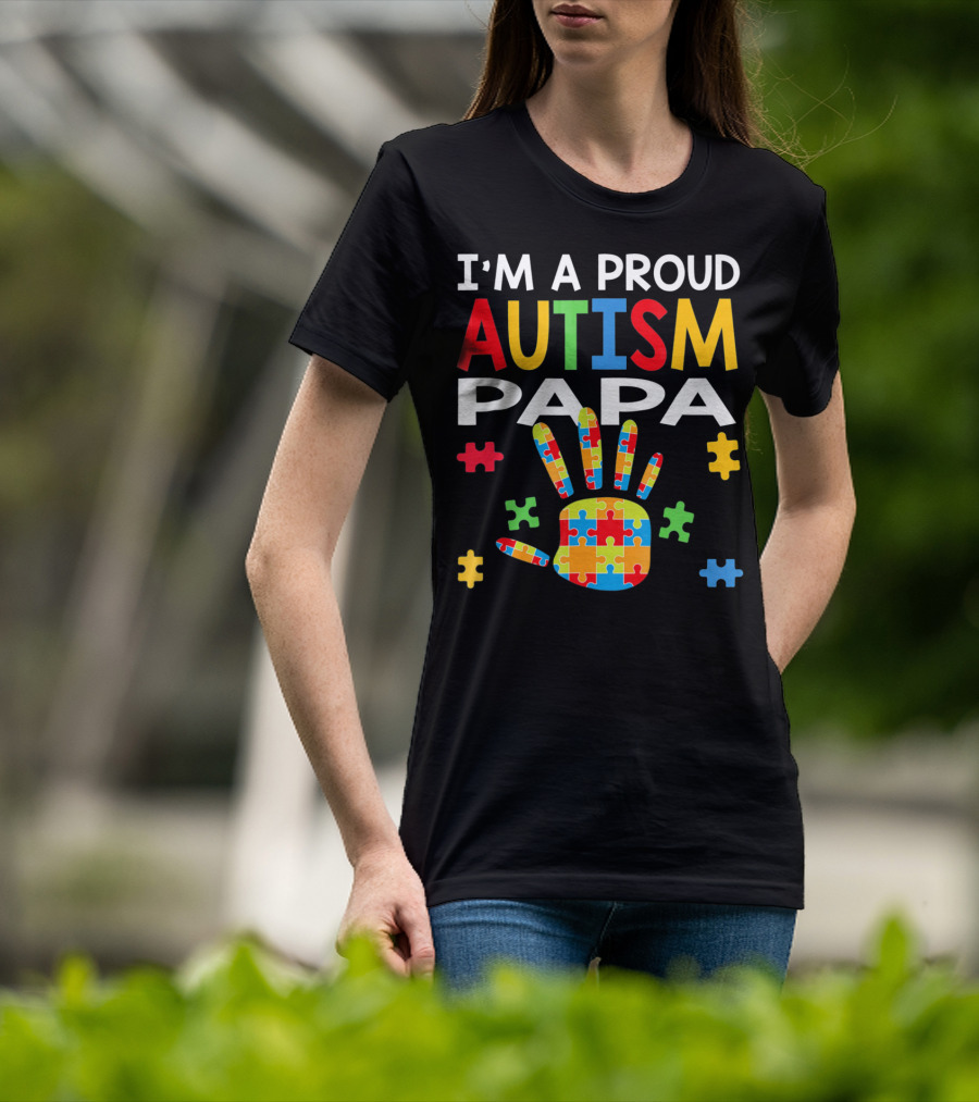 I'm A Proud Autism Papa Puzzle Hand Colorful T-Shirt