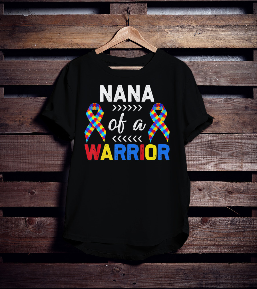 Nana Of A Warrior Autism Awareness Puzzle Ribbons T-Shirt