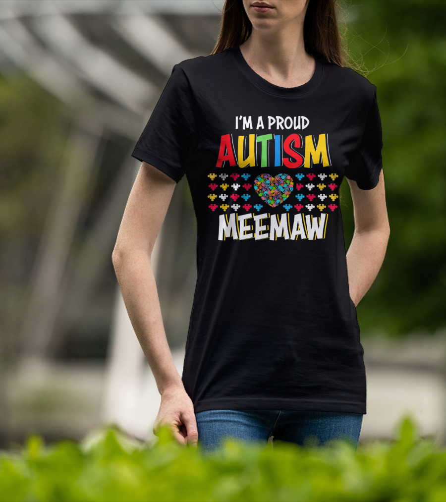 Proud Autism Meemaw Heart Puzzle T-Shirt