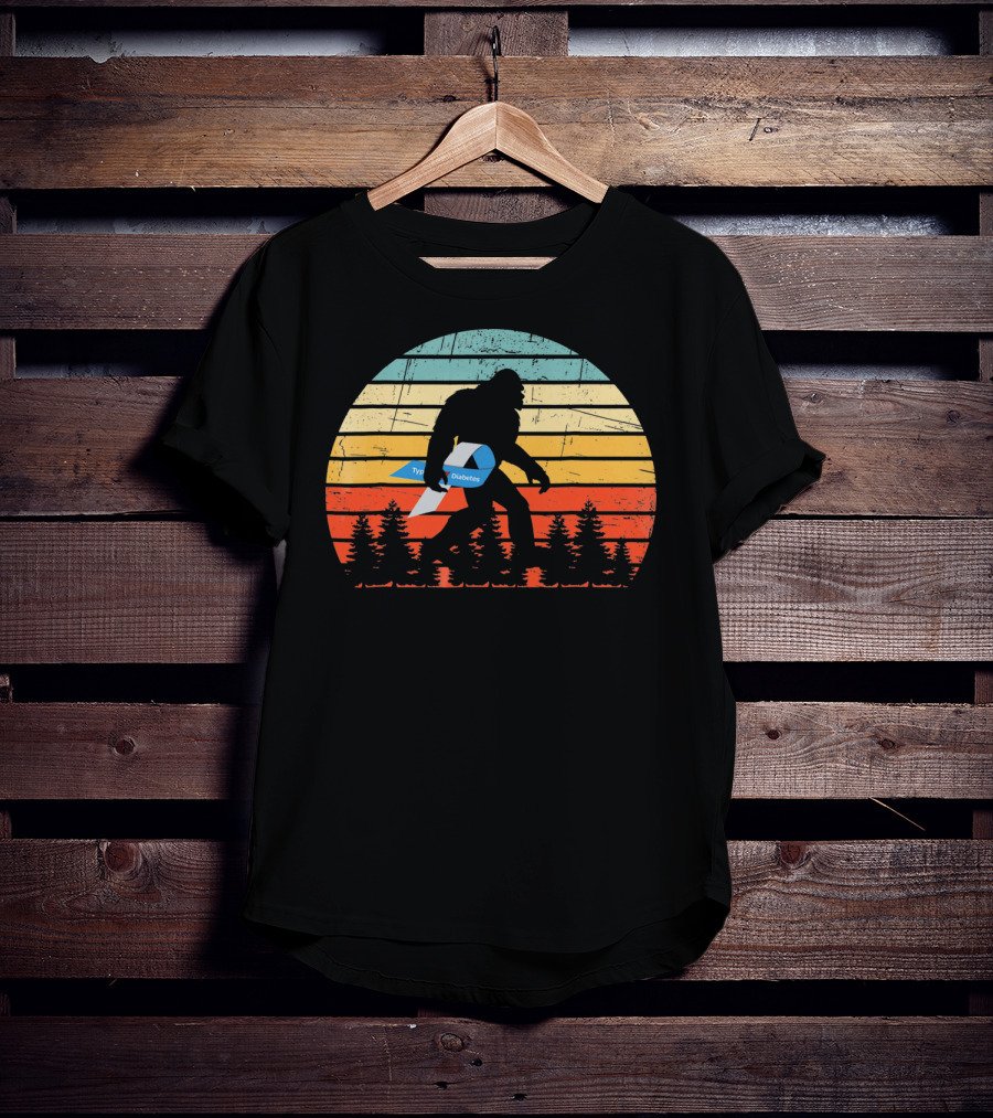 Funny Bigfoot Type 1 Diabetes T1D Retro T-Shirt