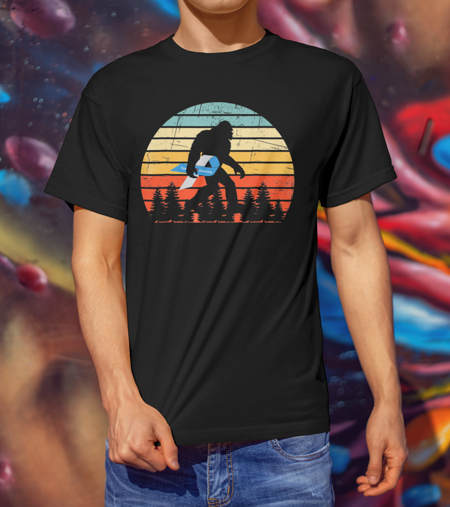Funny Bigfoot Type 1 Diabetes T1D Retro T-Shirt