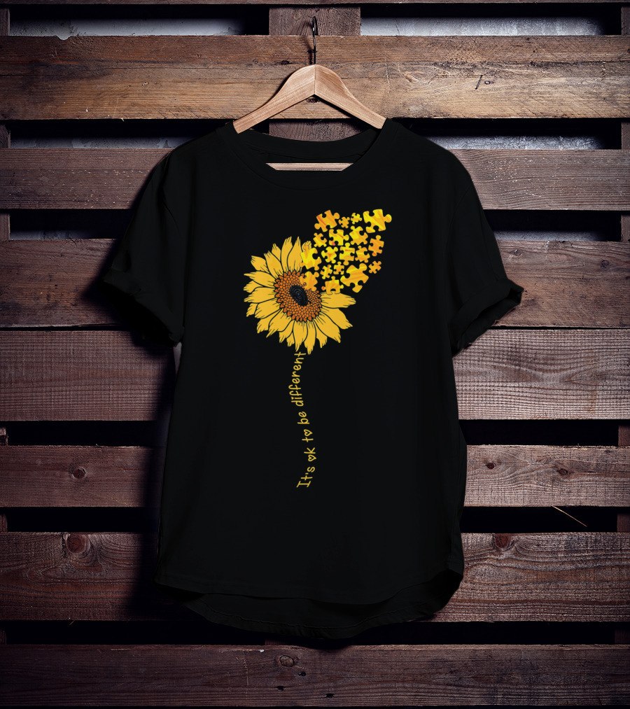 Love Sunflower Puzzle It's OK To Be Different Autism Awareness T-Shirt