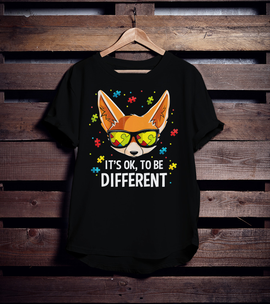 It's OK To Be Different Autism Awareness Puzzle Piece Fox T-Shirt