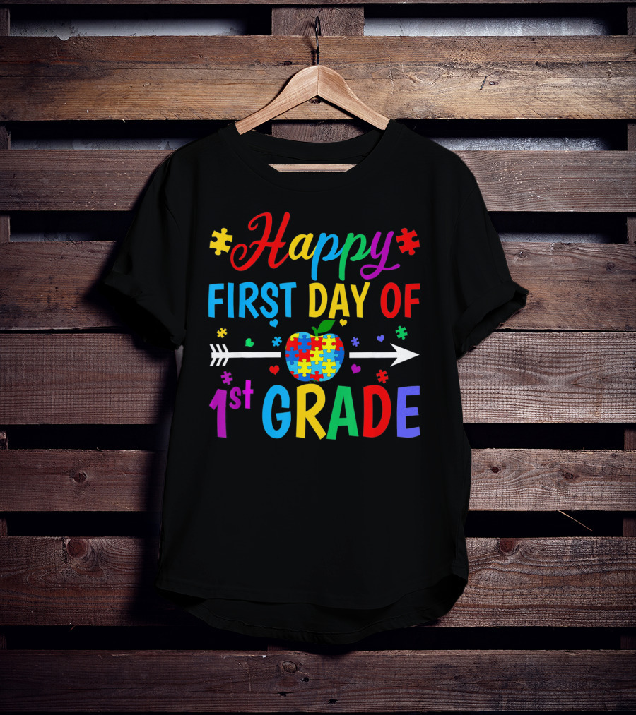 Happy First Day Of 1st Grade Puzzle Apple Arrow T-Shirt