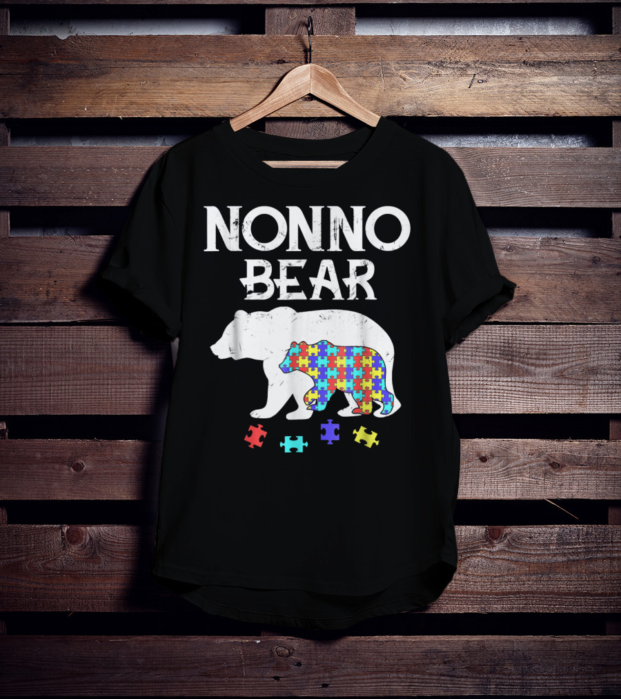 Nonno Bear Puzzle Piece Autism Awareness Mens T-Shirt
