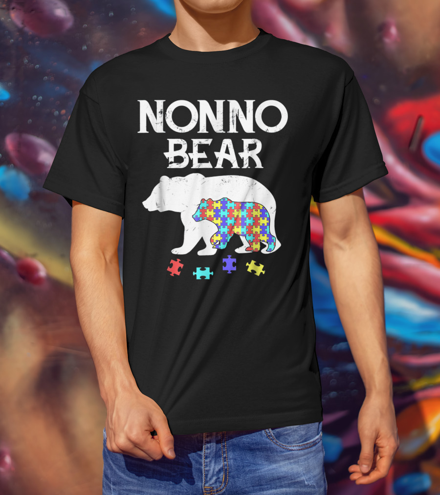 Nonno Bear Puzzle Piece Autism Awareness Mens T-Shirt