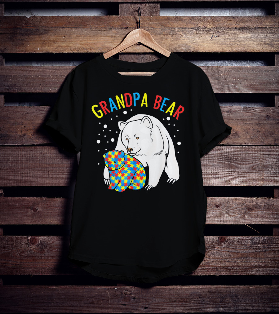 Grandpa Bear Mens Autism Awareness Puzzle Bear T-Shirt