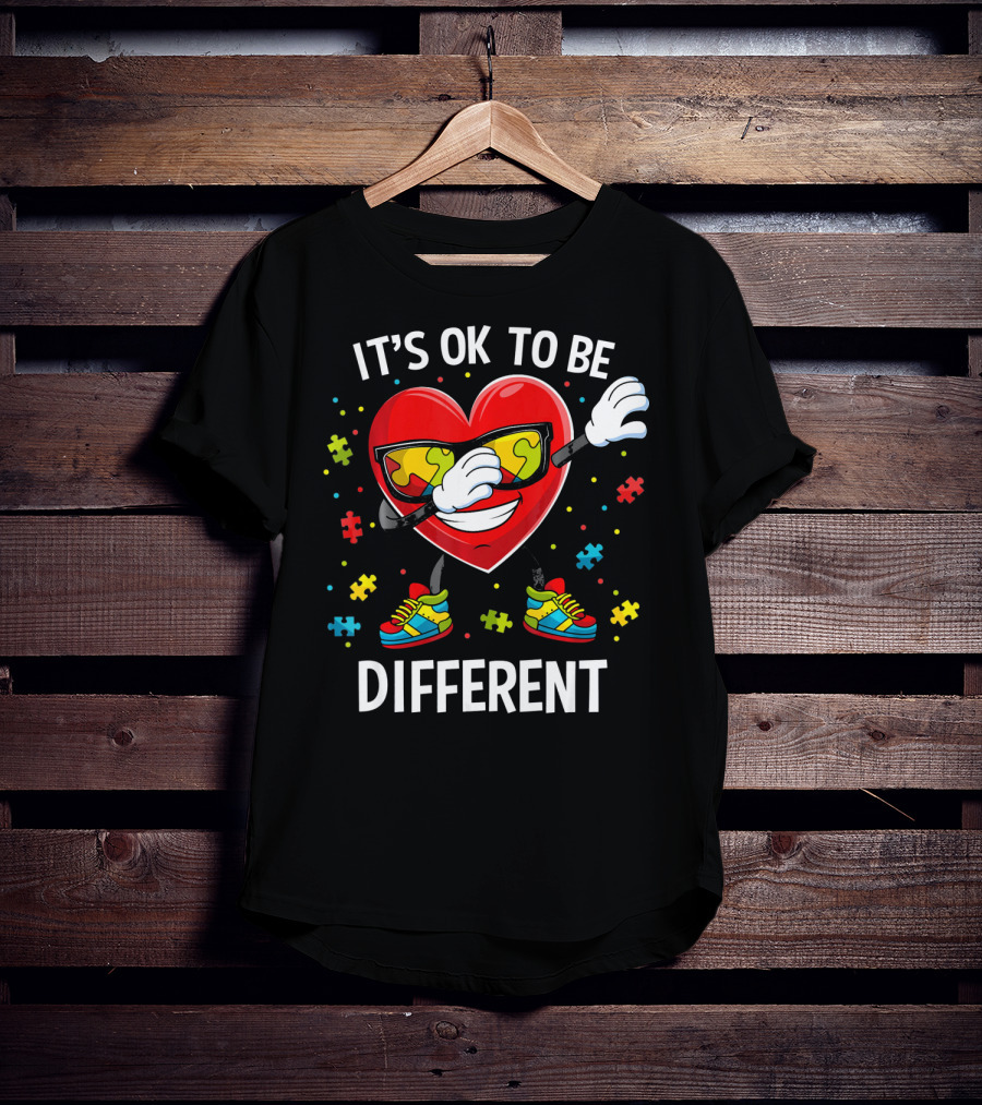 It's OK To Be Different Dabbing Heart Puzzle Pieces Auti T-Shirt
