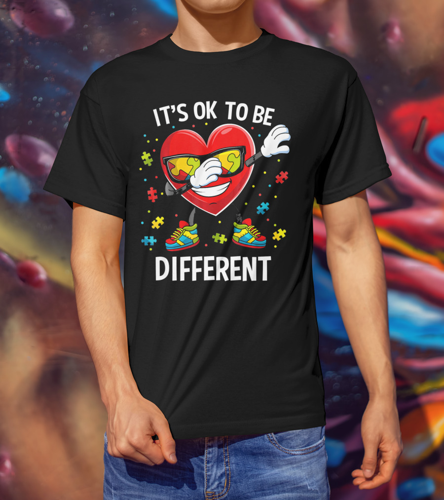 It's OK To Be Different Dabbing Heart Puzzle Pieces Auti T-Shirt