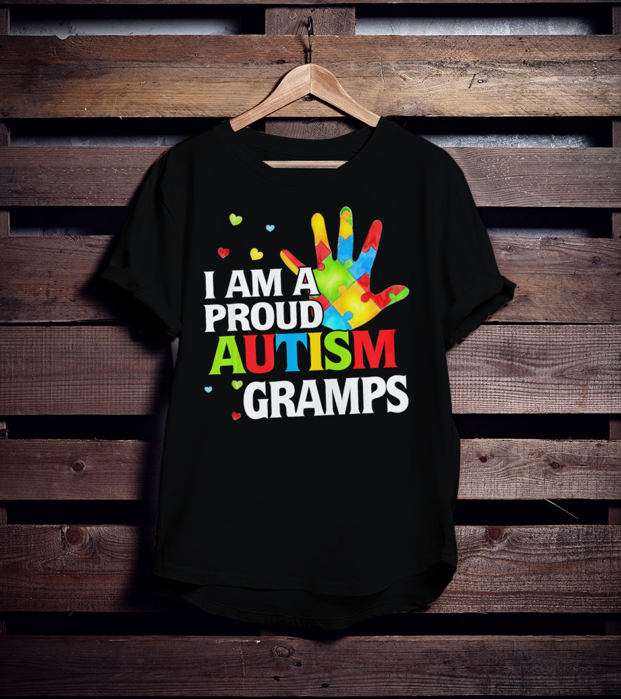 I Am A Proud Autism Gramps Puzzle Piece Hand Heart T-Shirt