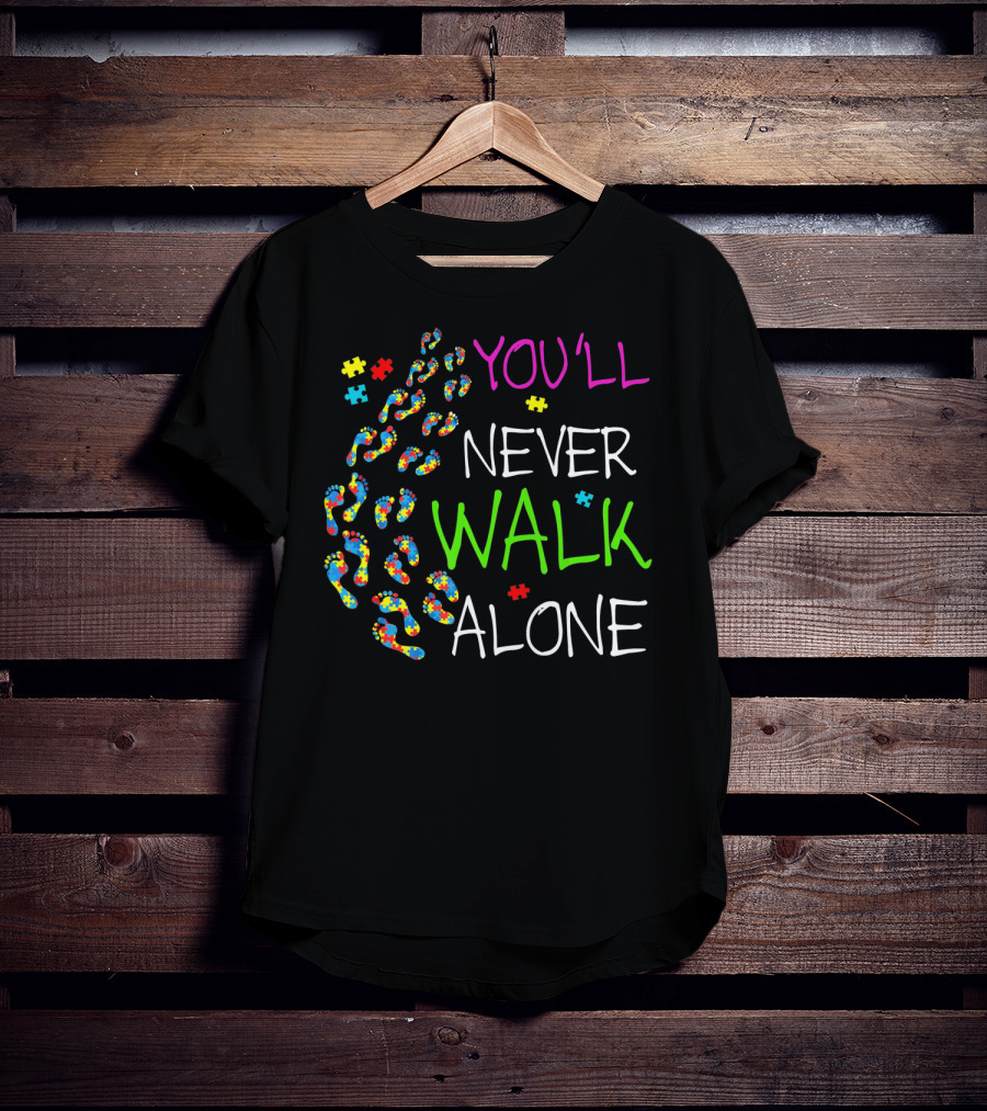 You'll Never Walk Alone Puzzle Colorful Footprints T-Shirt