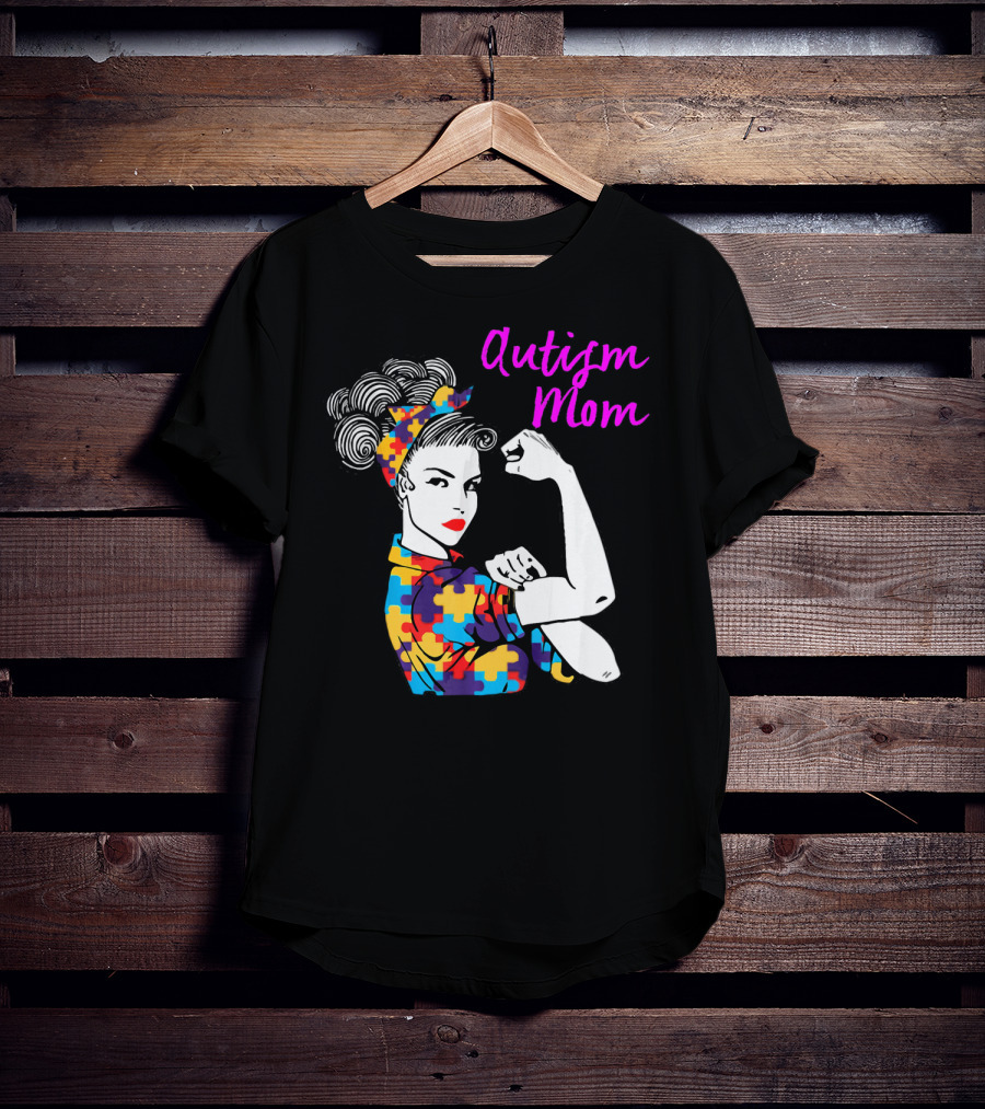 Autism Mom Awareness Iconic Rosie The Riveter Puzzle T-Shirt