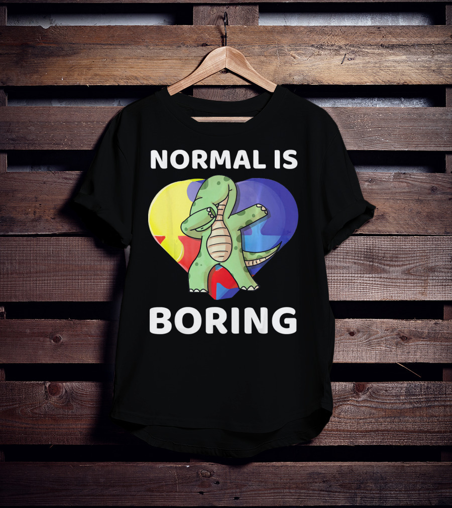 Normal Is Boring Autism Awareness Brontosaurus Dinosaur T-Shirt