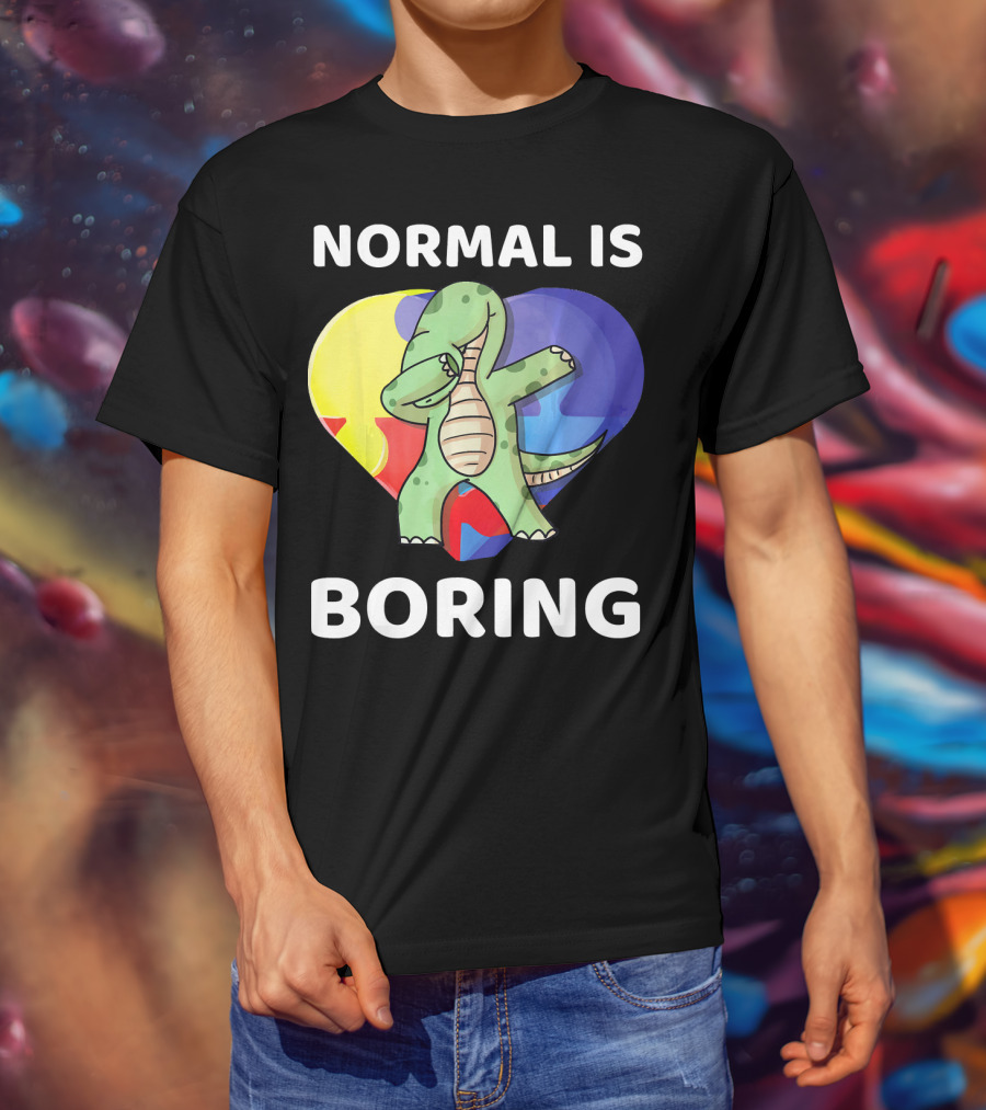 Normal Is Boring Autism Awareness Brontosaurus Dinosaur T-Shirt