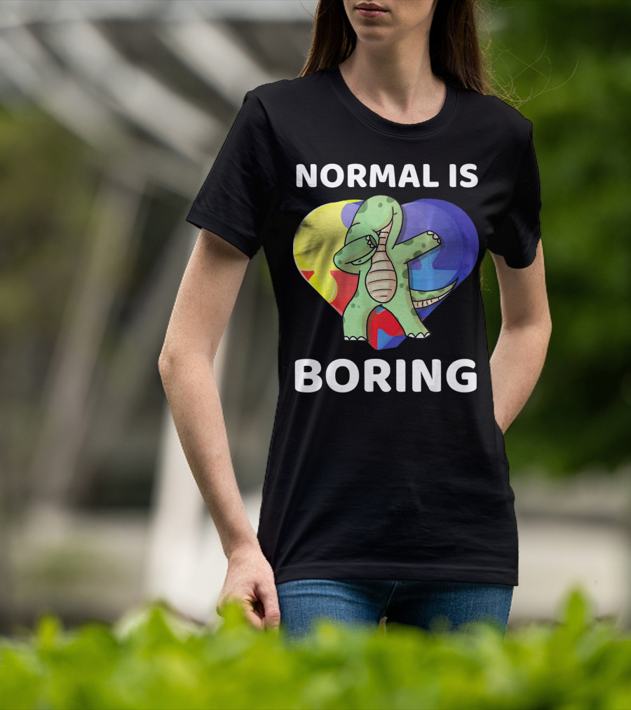 Normal Is Boring Autism Awareness Brontosaurus Dinosaur T-Shirt