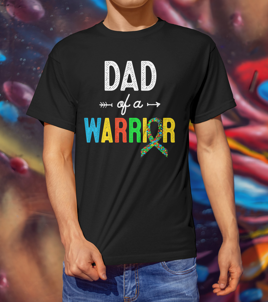 Dad Of A Warrior Autism Awareness Support Puzzle T-Shirt