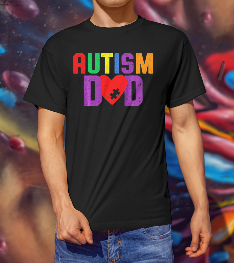 AUTISM DAD Heart Puzzle Awareness T-Shirt