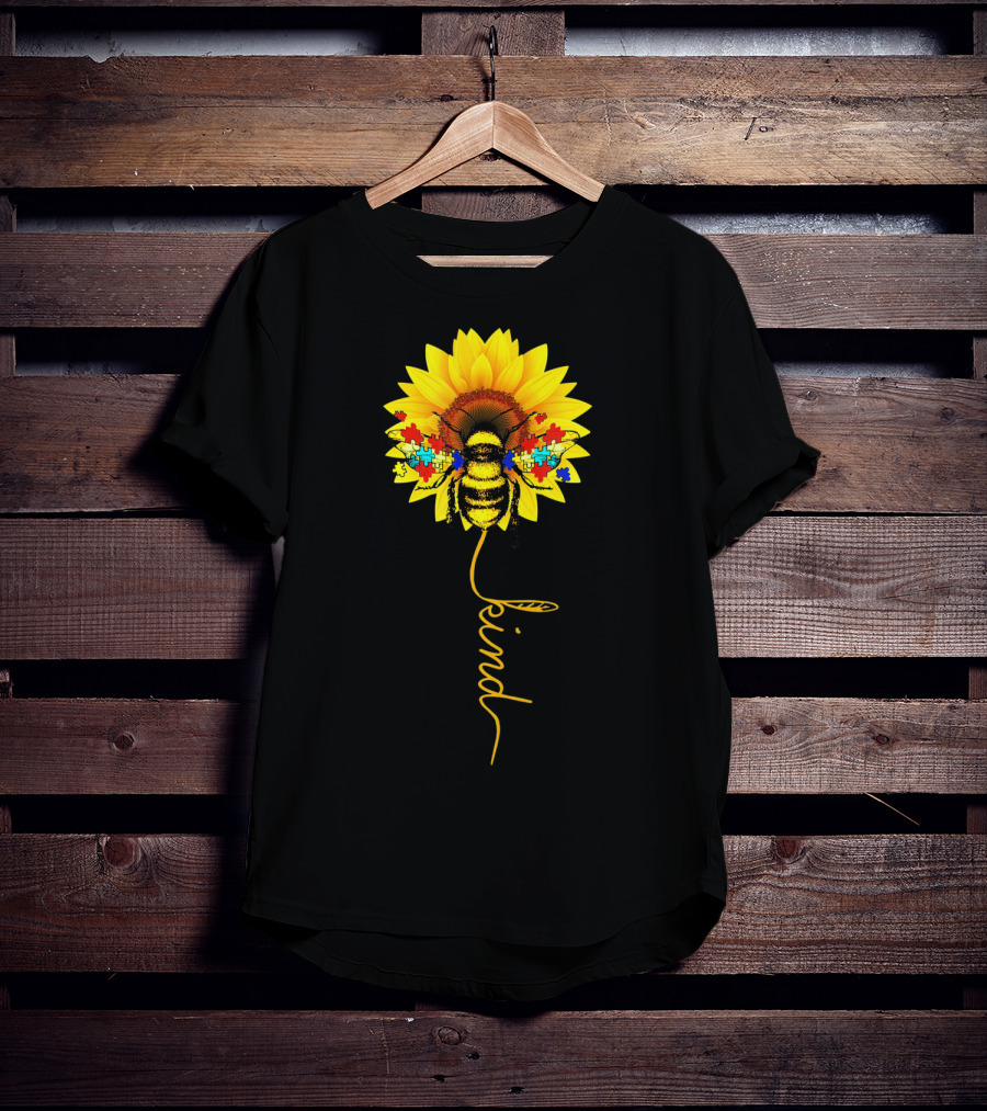 Bee Kind Autism Awareness Sunflower Puzzle T-Shirt