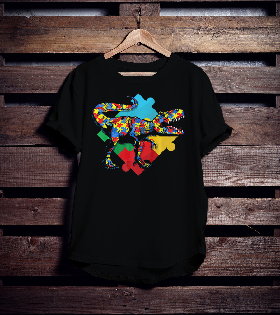Autism Awareness Dinosaur Puzzle Piece Rex T-Shirt