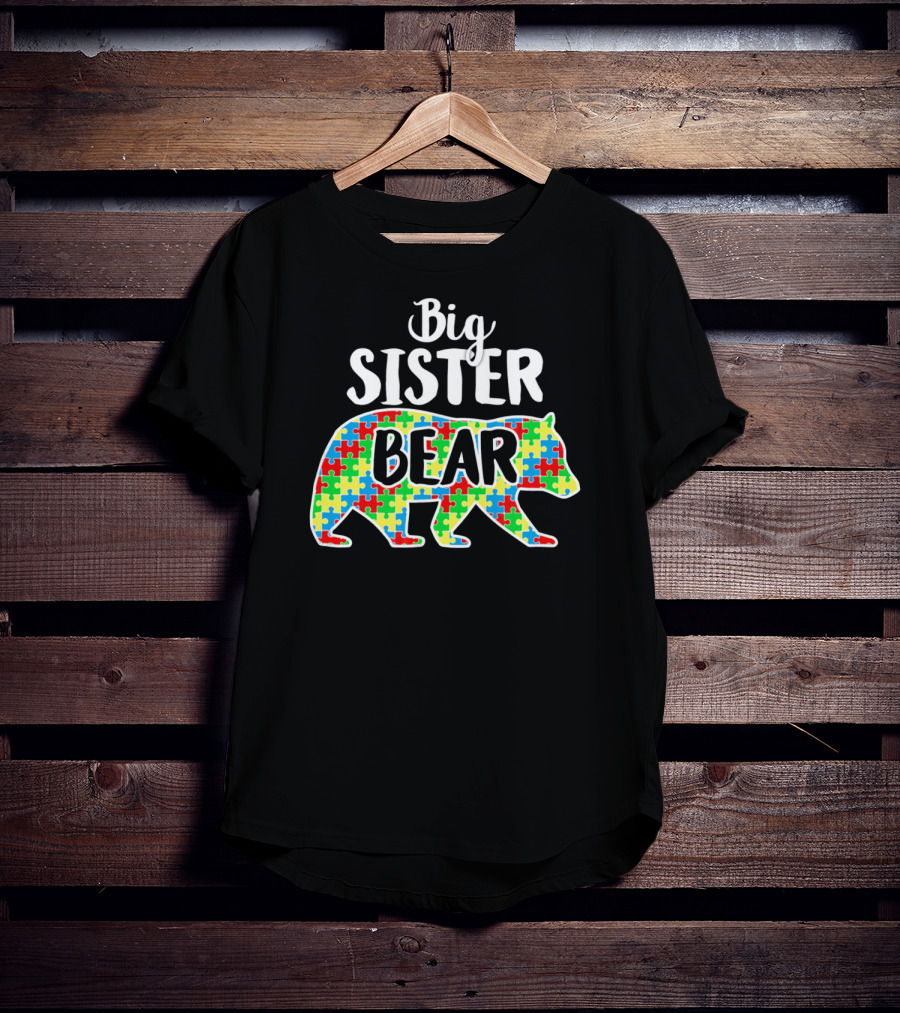 Big Sister Bear Autism Awareness Puzzle T-Shirt