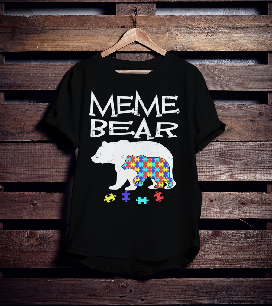 Meme Bear Autism Awareness Puzzle Piece Bear T-Shirt